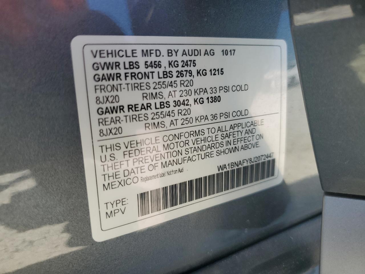 2018 Audi Q5 Premium Plus VIN: WA1BNAFY8J2072447 Lot: 64939895