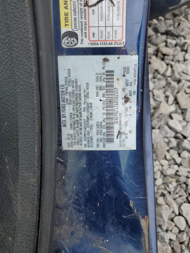 2006 Ford Fusion Se VIN: 3FAFP07176R102317 Lot: 64756745