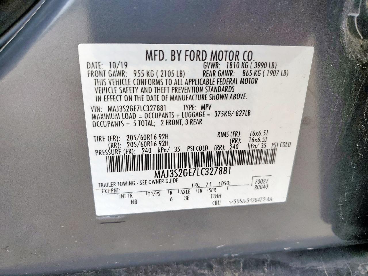 2020 Ford Ecosport Se VIN: MAJ3S2GE7LC327881 Lot: 64617765