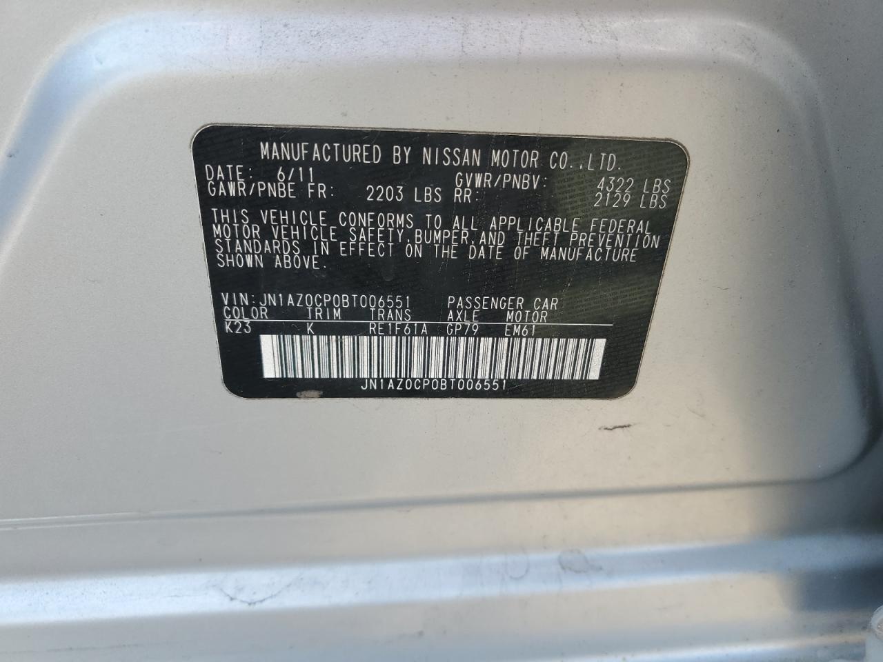 2011 Nissan Leaf Sv VIN: JN1AZ0CP0BT006551 Lot: 62588175