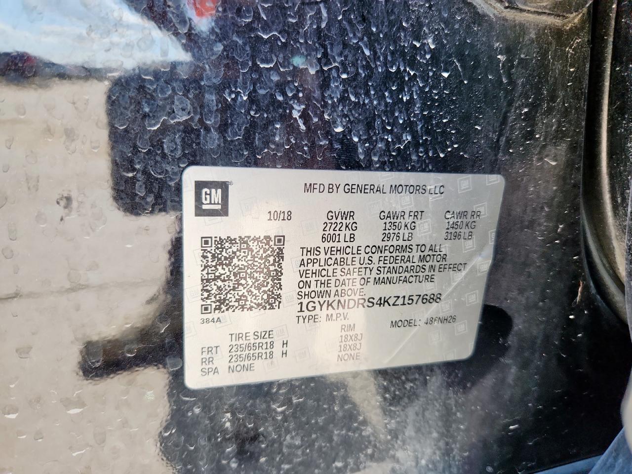 2019 Cadillac Xt5 Luxury VIN: 1GYKNDRS4KZ157688 Lot: 62606315