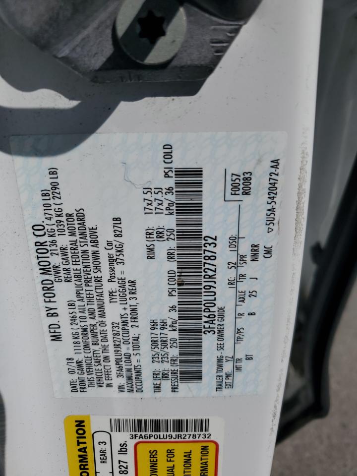 2018 Ford Fusion Se Hybrid VIN: 3FA6P0LU9JR278732 Lot: 66071165