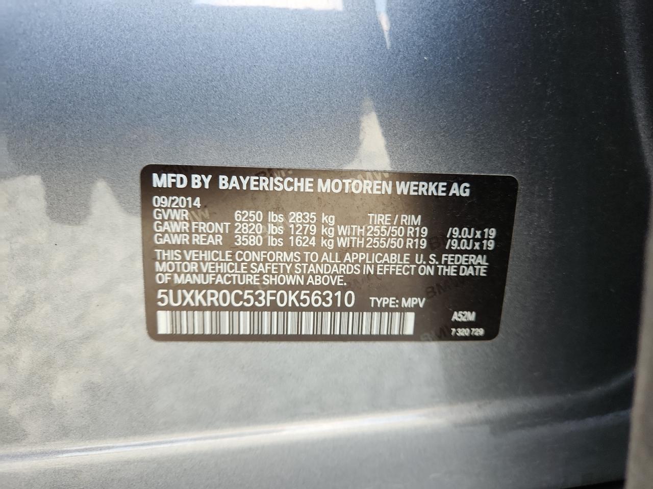 2015 BMW X5 xDrive35I VIN: 5UXKR0C53F0K56310 Lot: 64817485