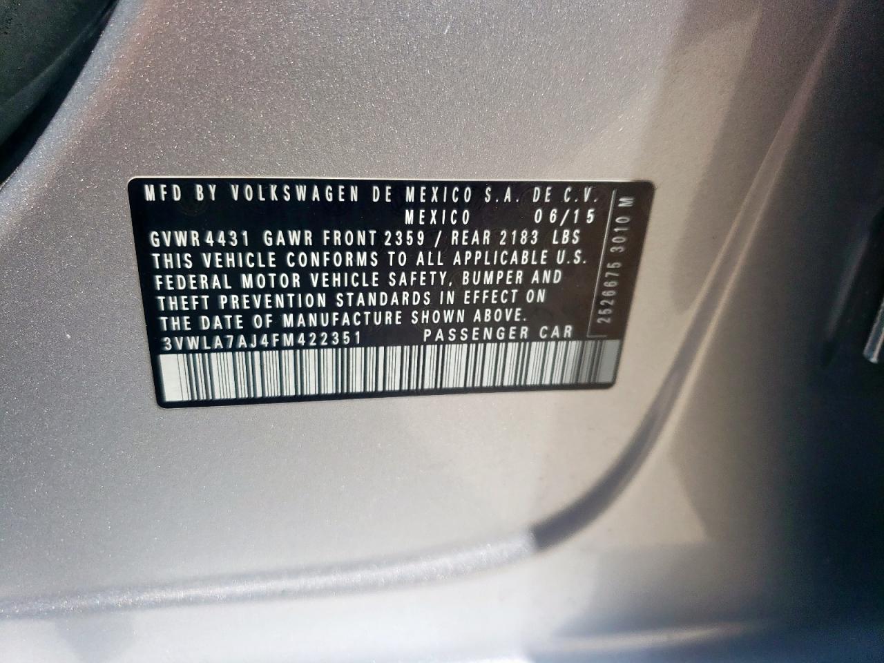 2015 Volkswagen Jetta Tdi VIN: 3VWLA7AJ4FM422351 Lot: 65056105