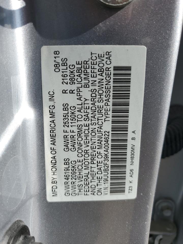 19uub2f39ka004622 19UUB2F39KA004622 2019 Acura Tlx