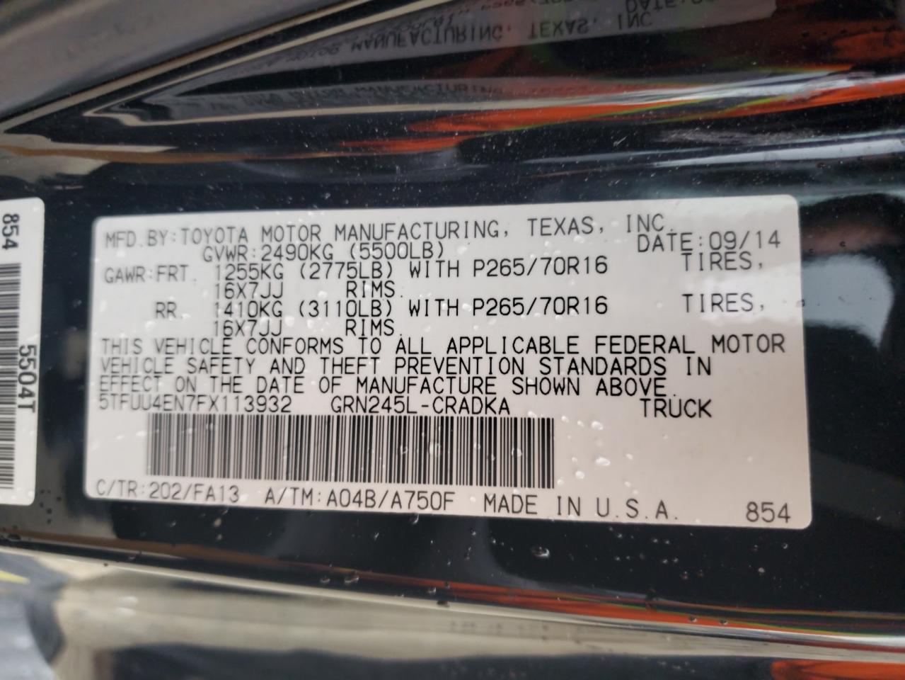 2015 Toyota Tacoma Access Cab VIN: 5TFUU4EN7FX113932 Lot: 62909165