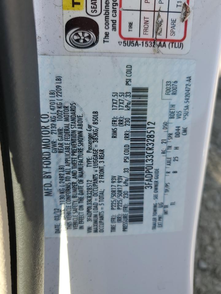 2012 Ford Fusion Hybrid VIN: 3FADP0L33CR328512 Lot: 64605465