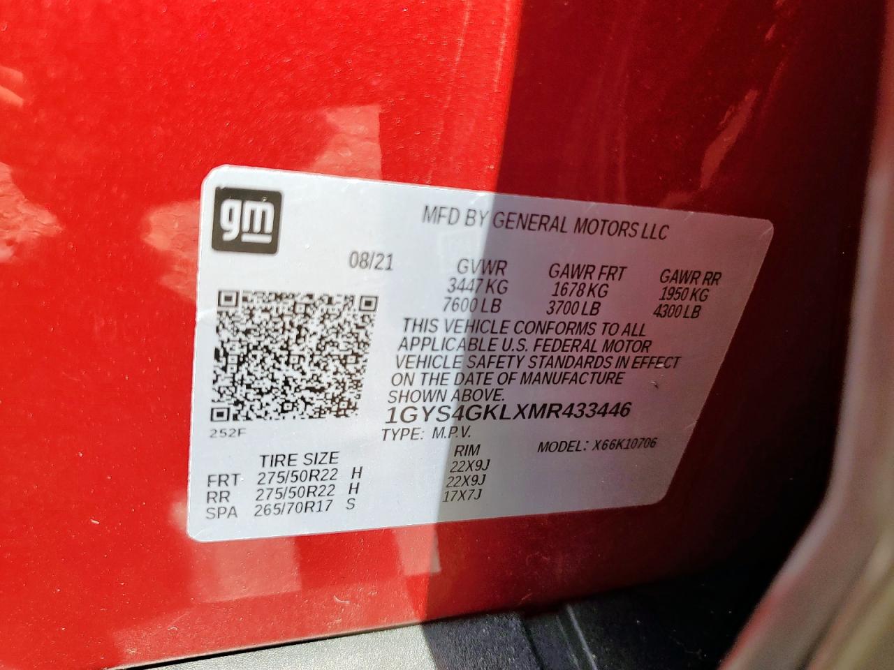 2021 Cadillac Escalade Sport Platinum VIN: 1GYS4GKLXMR433446 Lot: 64956405
