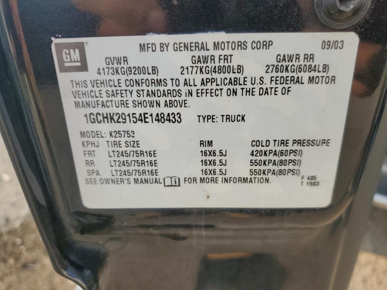 2004 Chevrolet Silverado K2500 Heavy Duty VIN: 1GCHK29154E148433 Lot: 64317165