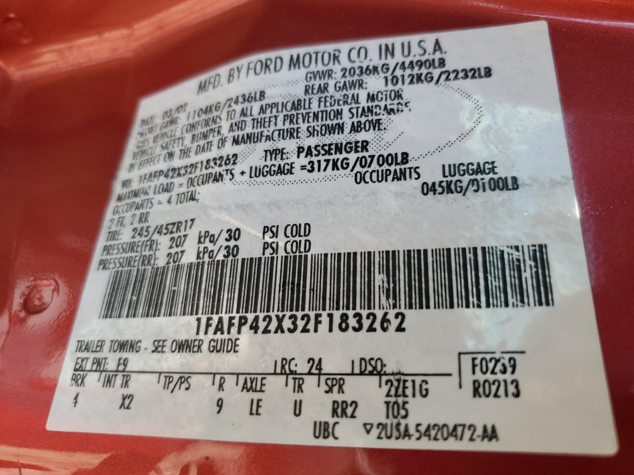 1FAFP42X32F183262 2002 Ford Mustang Gt