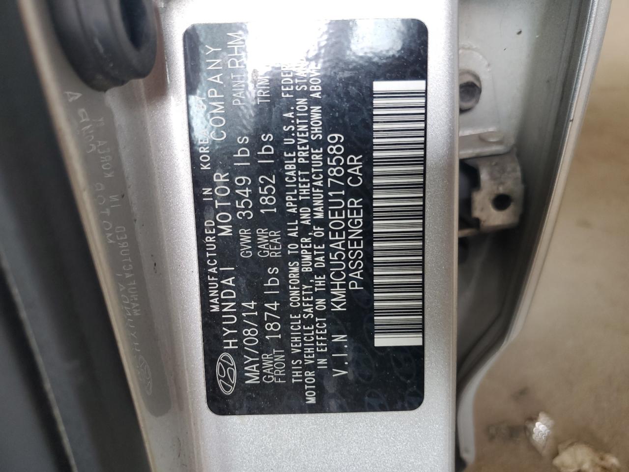 2014 Hyundai Accent Gls VIN: KMHCU5AE0EU178589 Lot: 64199915