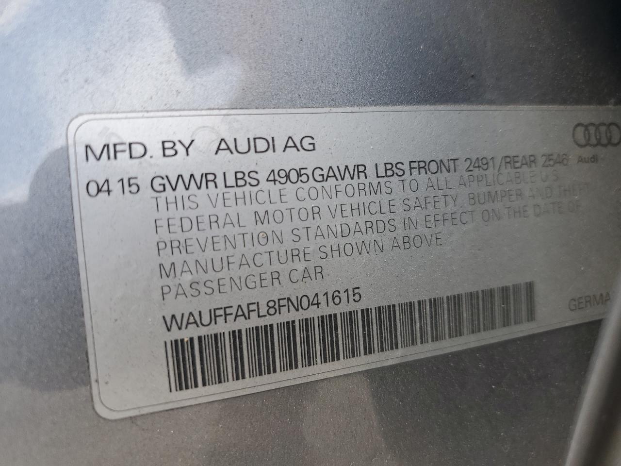2015 Audi A4 Premium Plus VIN: WAUFFAFL8FN041615 Lot: 63707415