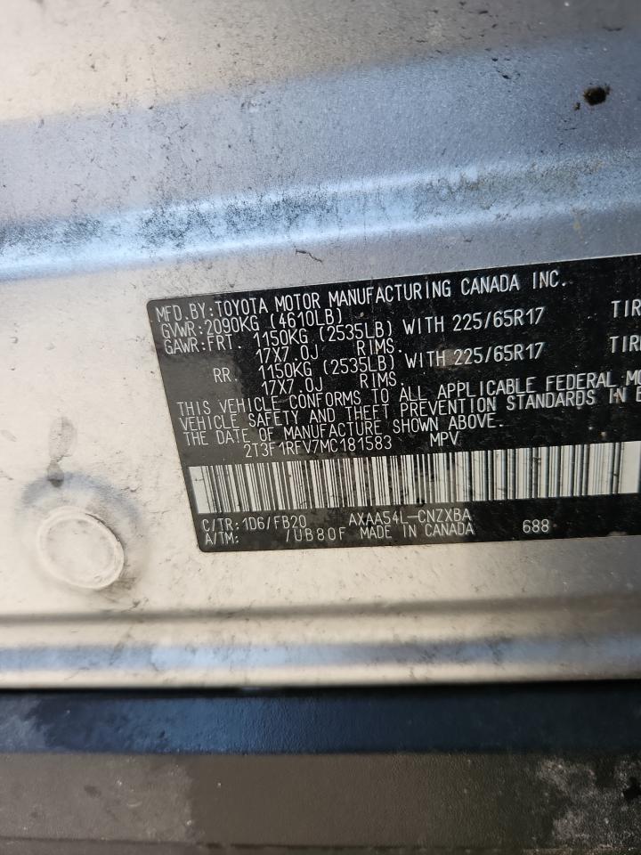 2021 Toyota Rav4 Le VIN: 2T3F1RFV7MC181583 Lot: 56944535