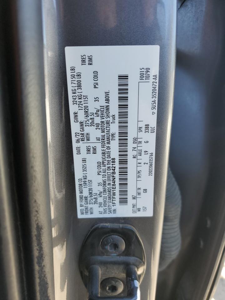 2022 Ford F150 Supercrew VIN: 1FTFW1E84NFB42188 Lot: 64549895