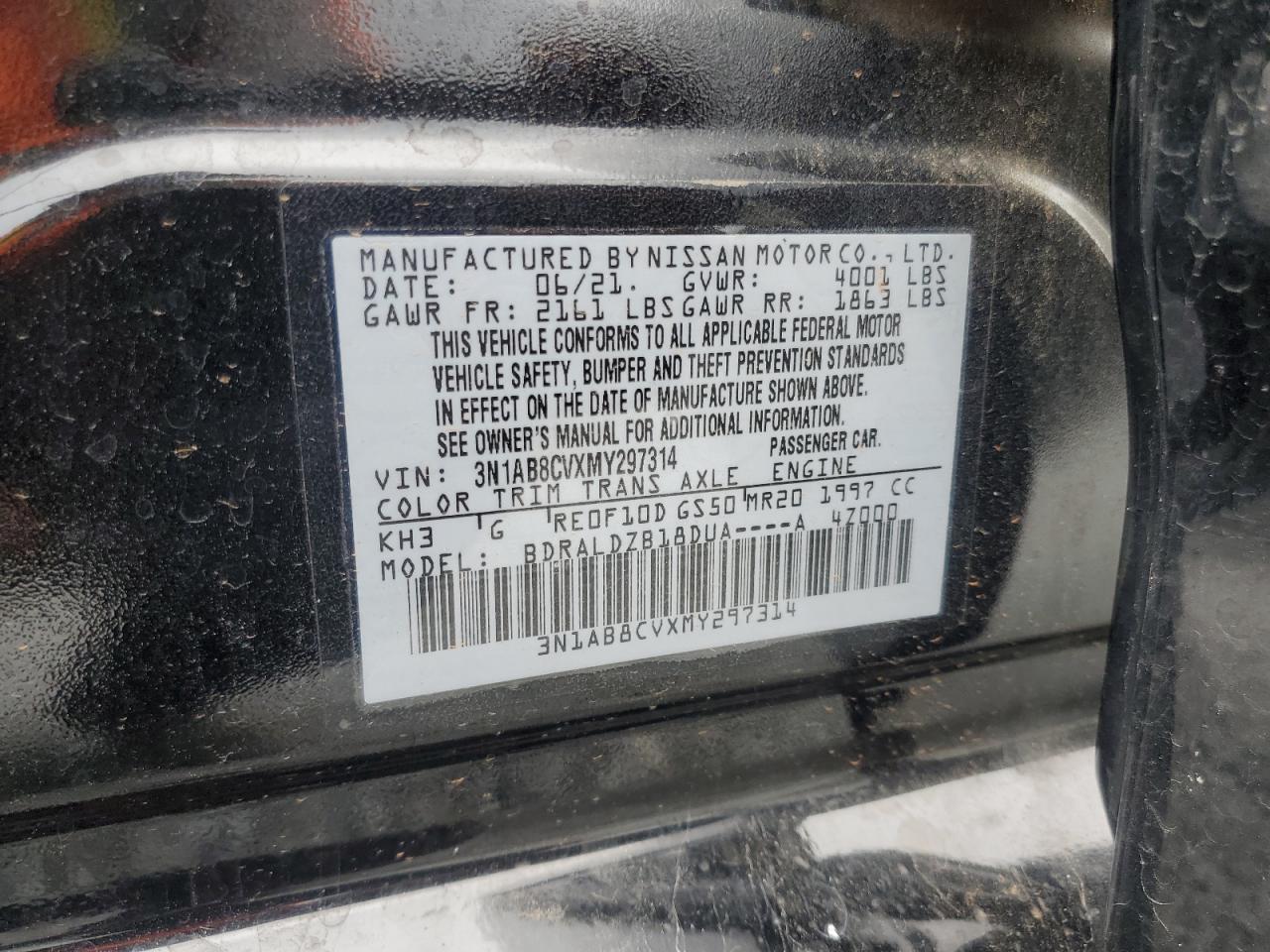 2021 Nissan Sentra Sv VIN: 3N1AB8CVXMY297314 Lot: 63377225