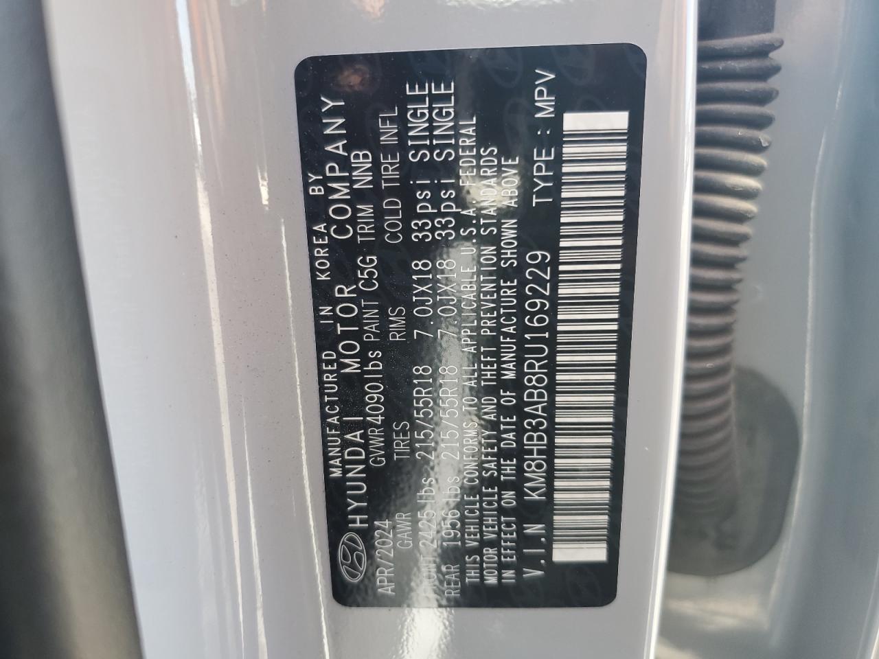 2024 Hyundai Kona Sel VIN: KM8HB3AB8RU169229 Lot: 63977655