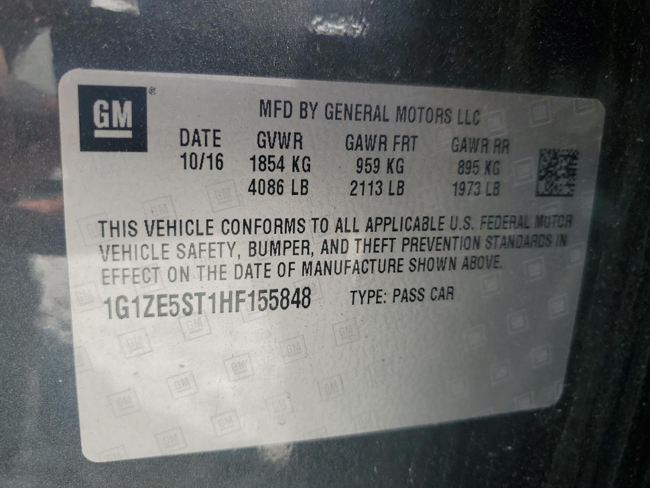 1G1ZE5ST1HF155848 2017 Chevrolet Malibu Lt