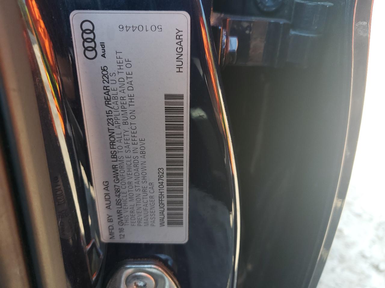 2017 Audi A3 Premium VIN: WAUAUGFF5H1047623 Lot: 64292975