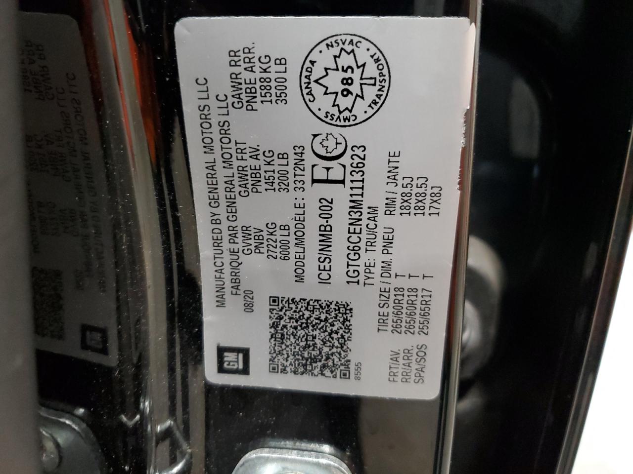 2021 GMC Canyon Elevation VIN: 1GTG6CEN3M1113623 Lot: 64200925