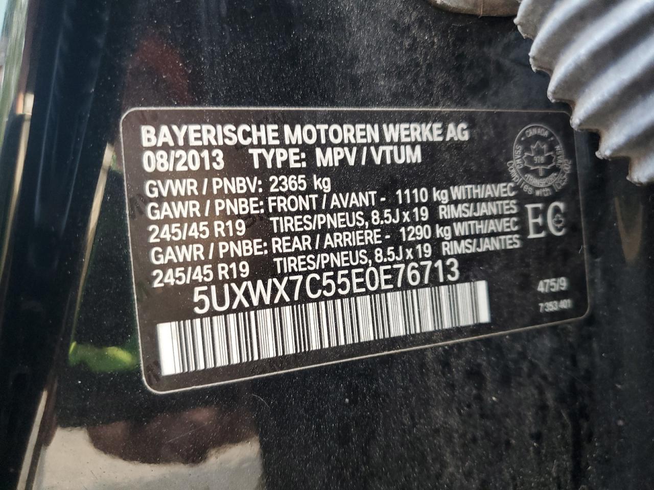 2014 BMW X3 xDrive35I VIN: 5UXWX7C55E0E76713 Lot: 64556035