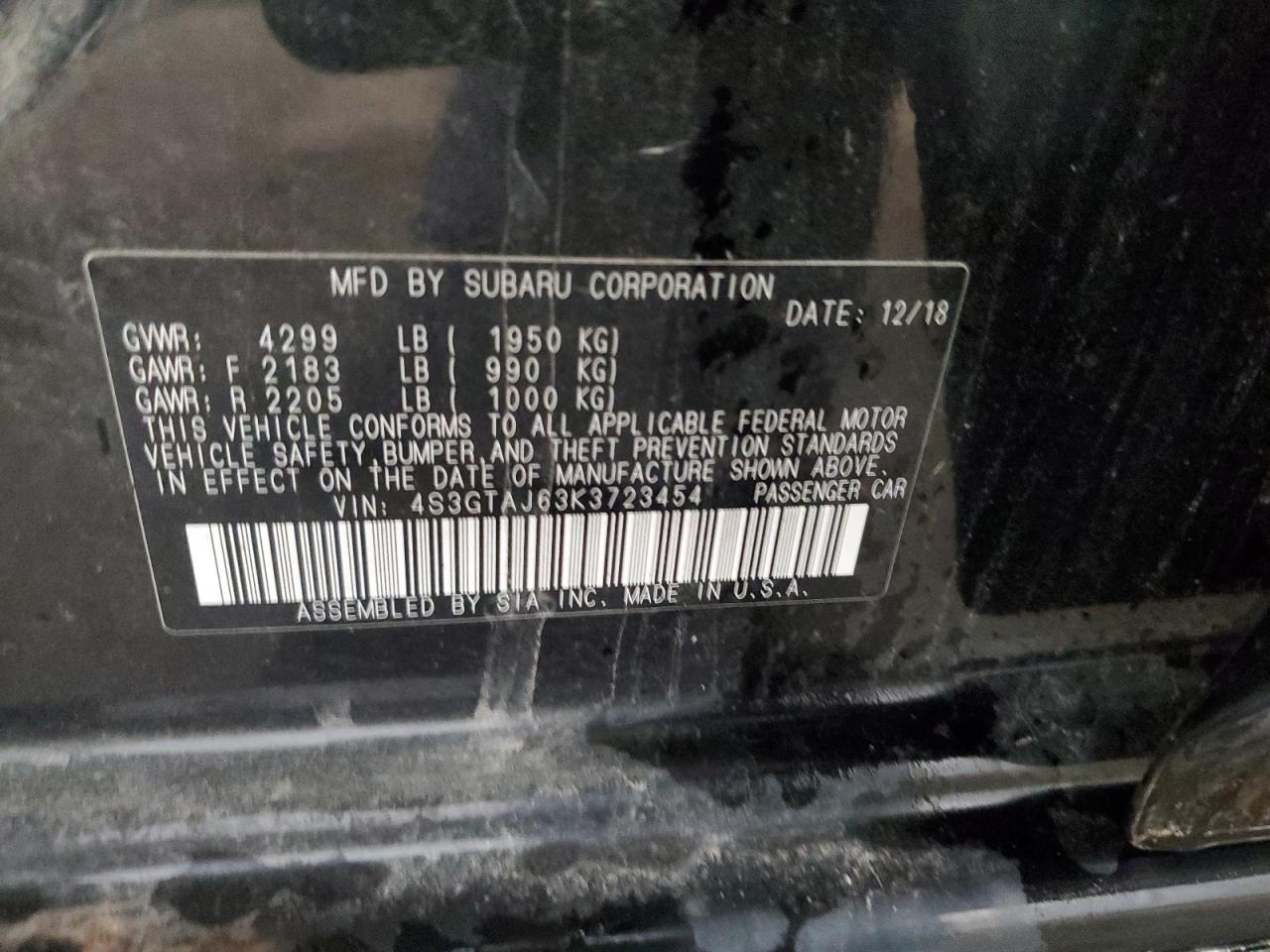 2019 Subaru Impreza Sport VIN: 4S3GTAJ63K3723454 Lot: 66116805