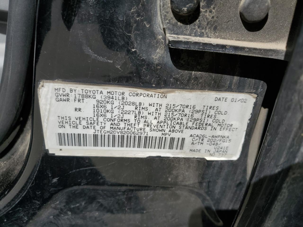 2002 Toyota Rav4 VIN: JTEGH20V820062971 Lot: 63797625