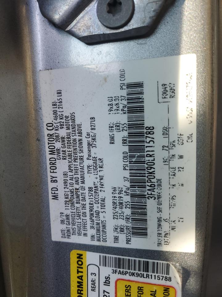 2020 Ford Fusion Titanium VIN: 3FA6P0K90LR115788 Lot: 65144865