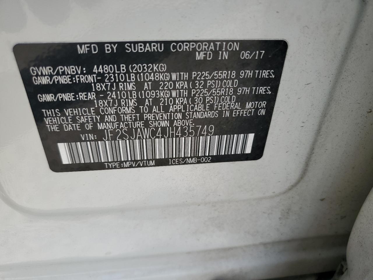 2018 Subaru Forester 2.5I Touring VIN: JF2SJAWC4JH435749 Lot: 63526465