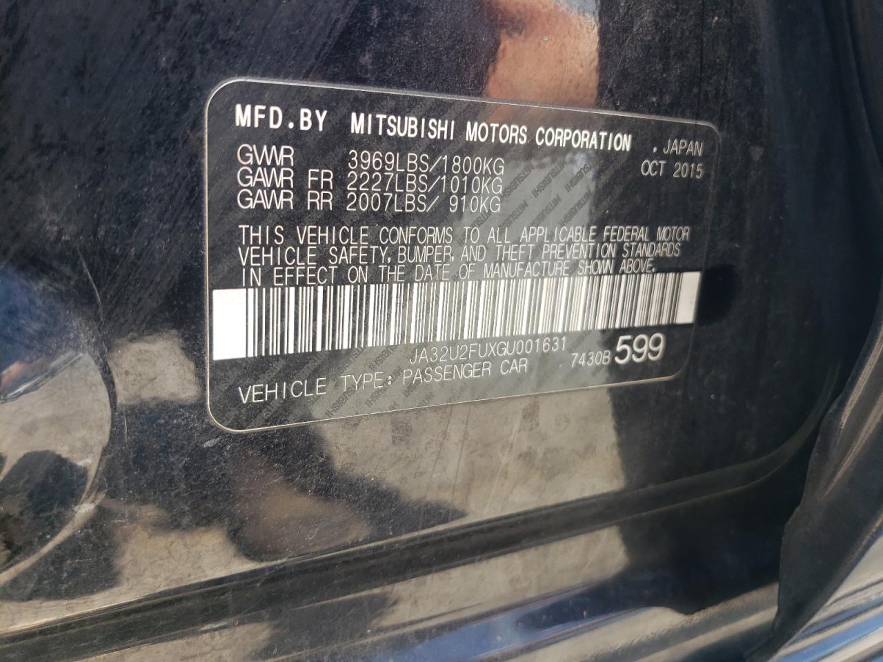 2016 Mitsubishi Lancer Es VIN: JA32U2FUXGU001631 Lot: 63321385