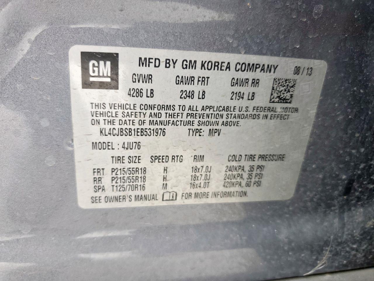 2014 Buick Encore Convenience VIN: KL4CJBSB1EB531976 Lot: 64507305
