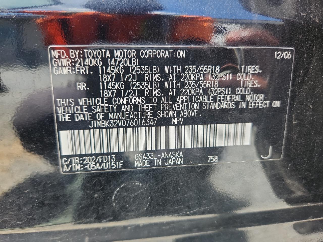 2007 Toyota Rav4 Sport VIN: JTMBK32V076016347 Lot: 64108695