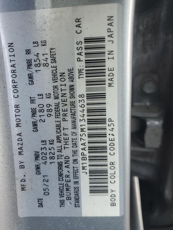 2021 Mazda 3 VIN: JM1BPAA75M1344638 Lot: 64180245
