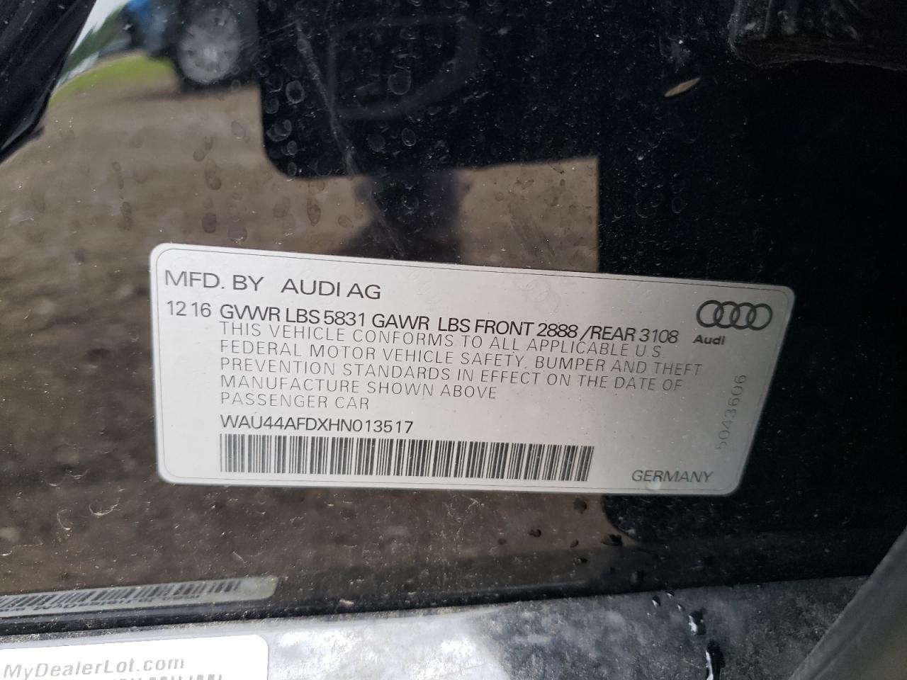 2017 Audi A8 L Quattro VIN: WAU44AFDXHN013517 Lot: 64741655