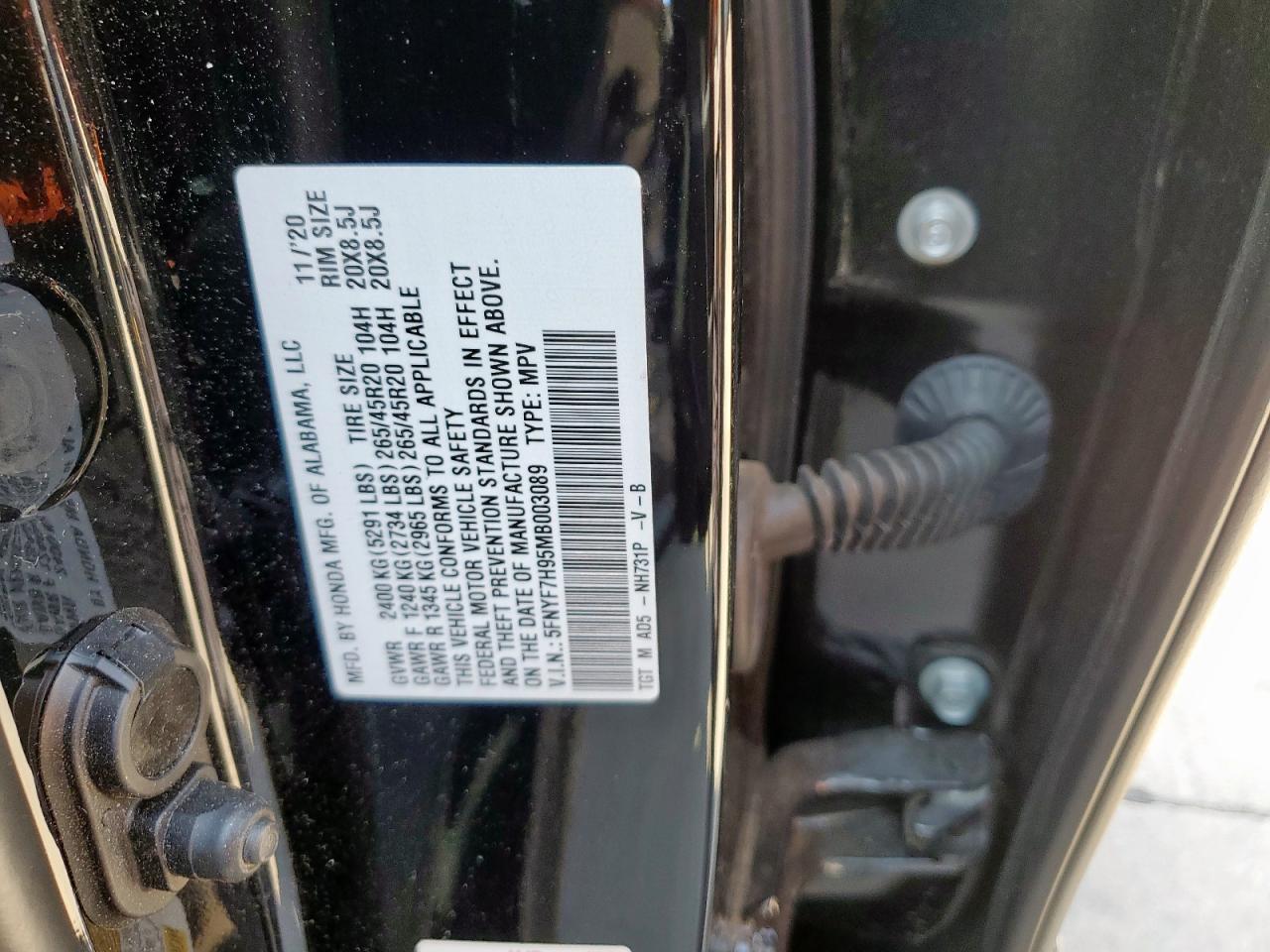 2021 Honda Passport Touring VIN: 5FNYF7H95MB003089 Lot: 63839245