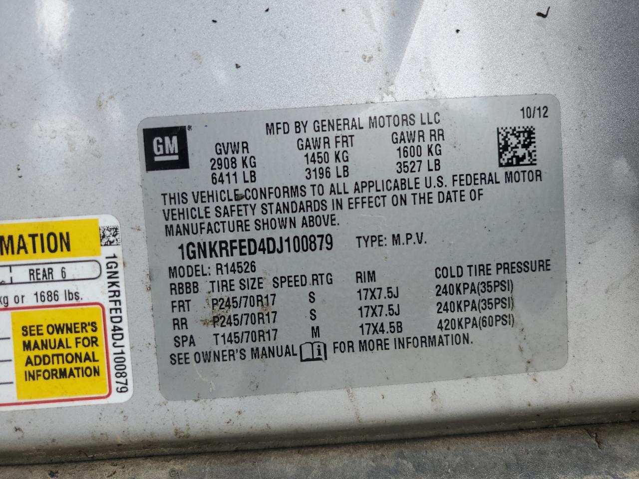 2013 Chevrolet Traverse Ls VIN: 1GNKRFED4DJ100879 Lot: 64739735