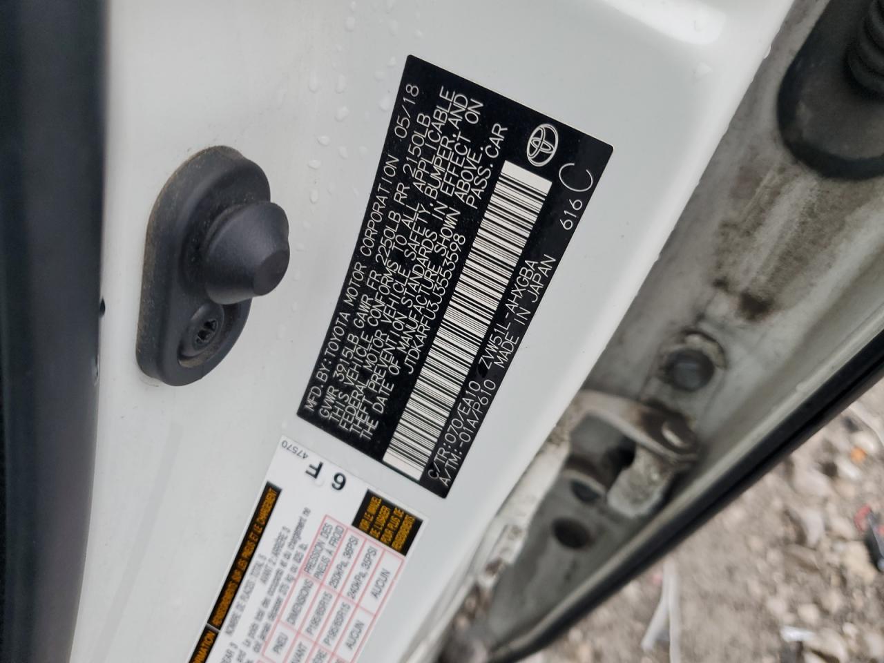 2018 Toyota Prius VIN: JTDKARFU3J3553598 Lot: 65056765