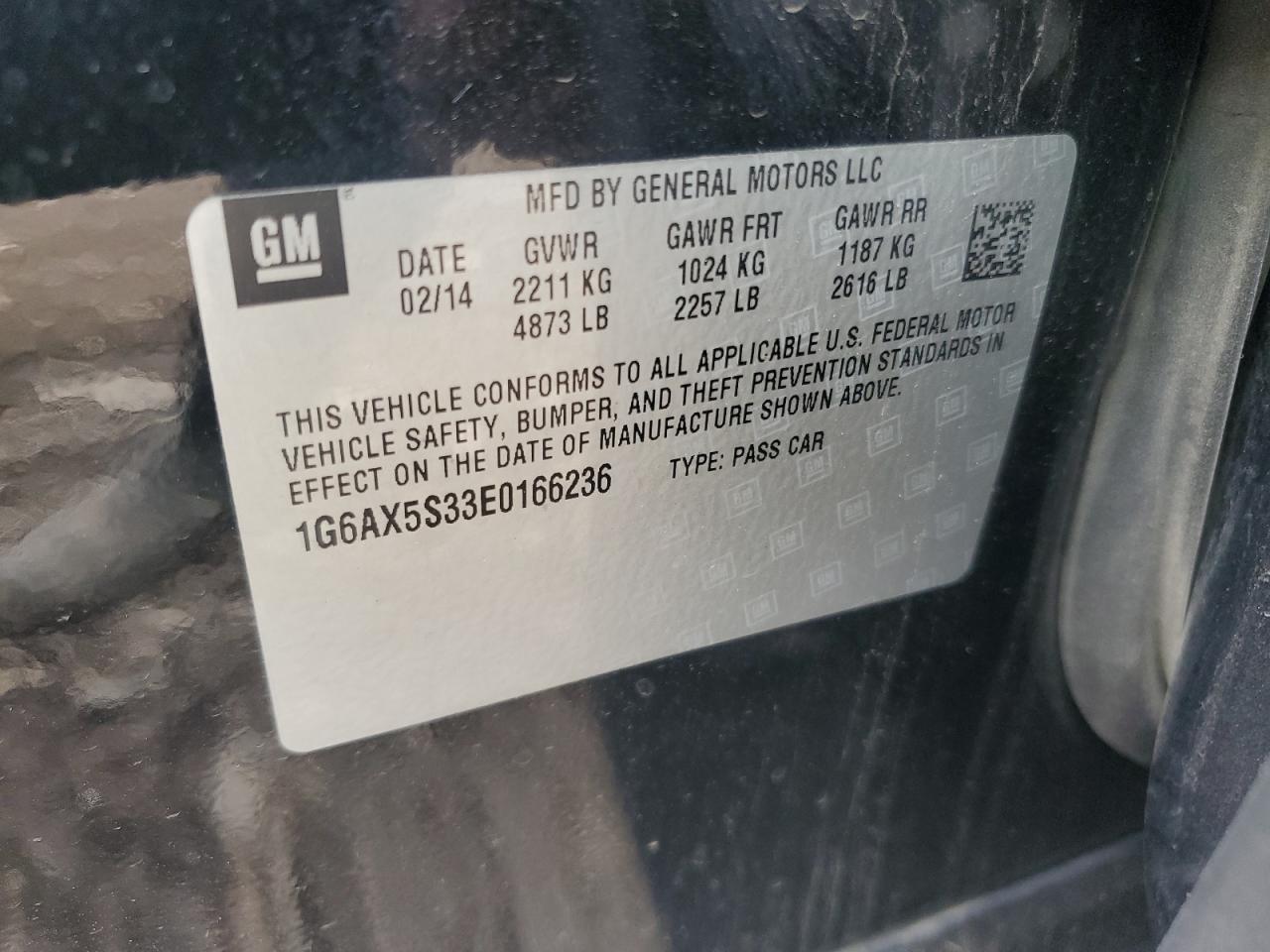 2014 Cadillac Cts Luxury Collection VIN: 1G6AX5S33E0166236 Lot: 66909165