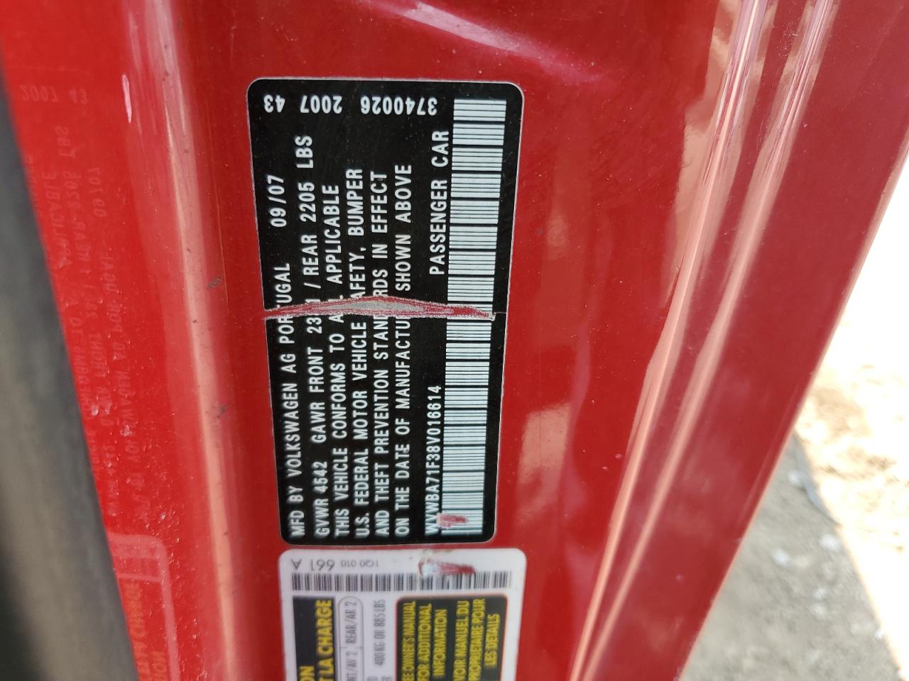 wvwba71f38v016614 WVWBA71F38V016614 2008 Volkswagen Eos Turbo
