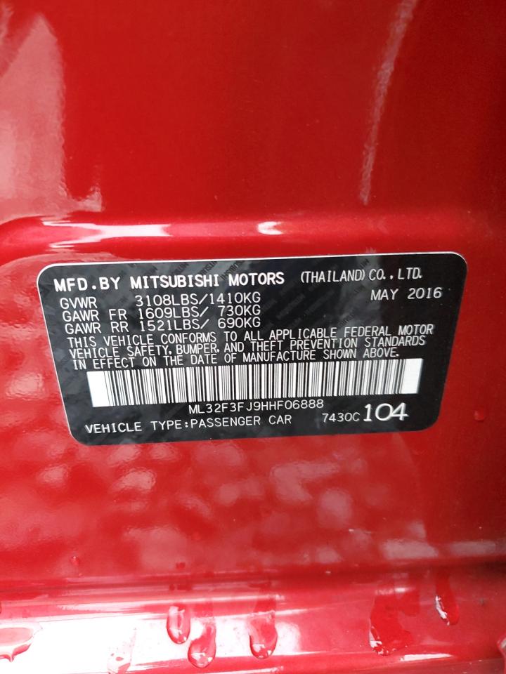 2017 Mitsubishi Mirage G4 Es VIN: ML32F3FJ9HHF06888 Lot: 64287275
