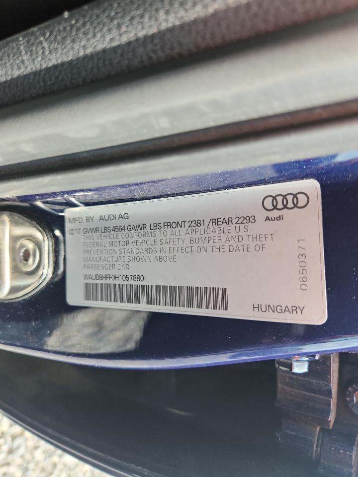 2017 Audi A3 Premium VIN: WAUB8HFF0H1057880 Lot: 64083325
