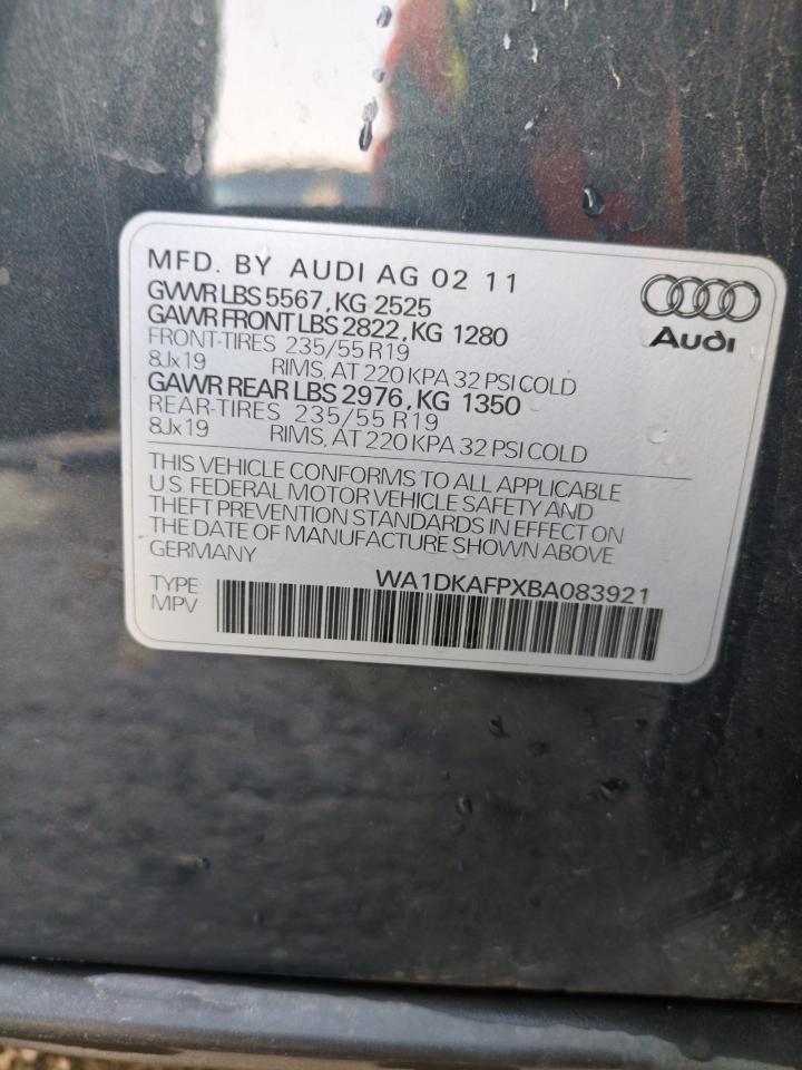 2011 Audi Q5 Premium Plus VIN: WA1DKAFPXBA083921 Lot: 63850335
