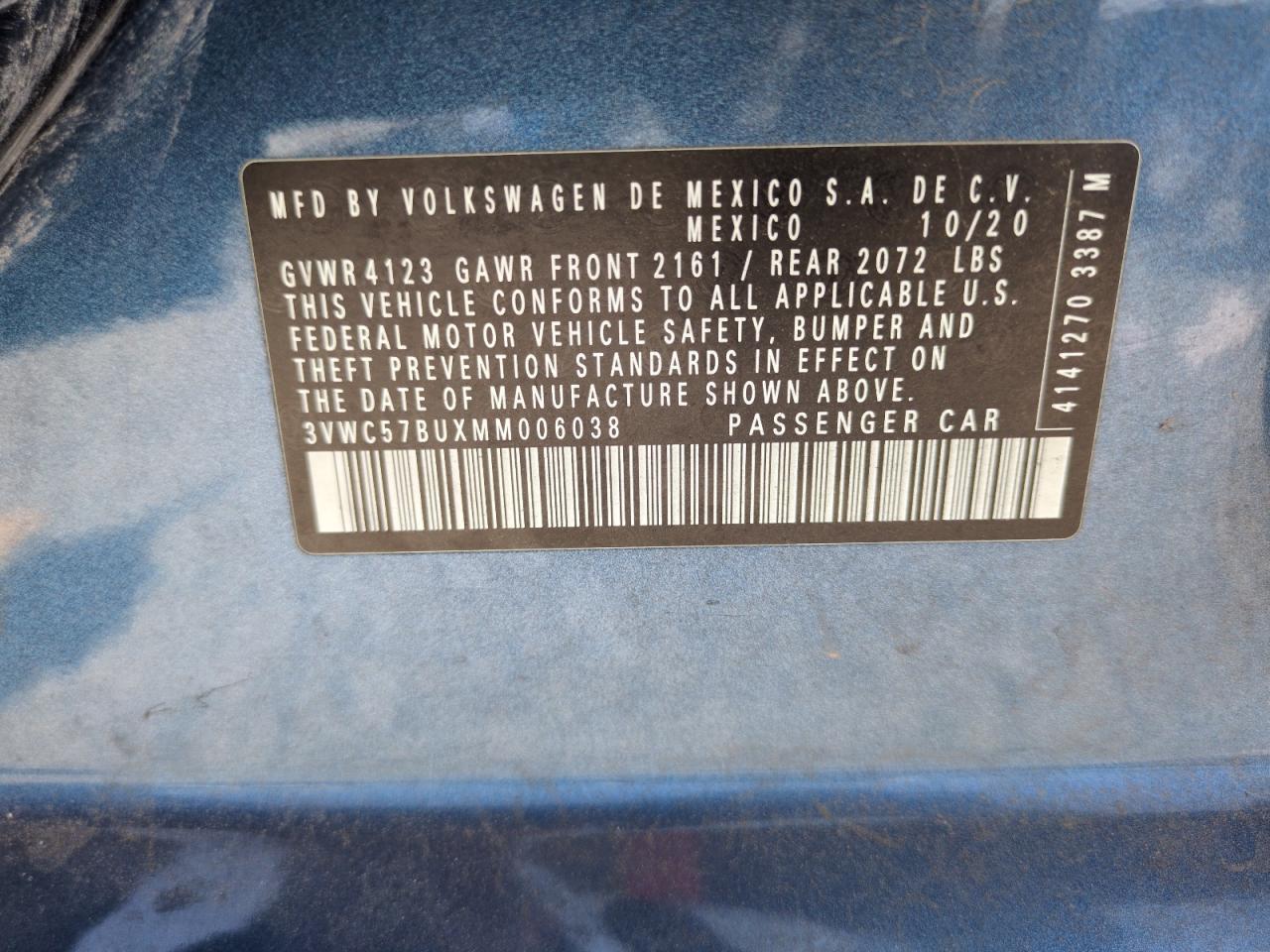 2021 Volkswagen Jetta S VIN: 3VWC57BUXMM006038 Lot: 65476195
