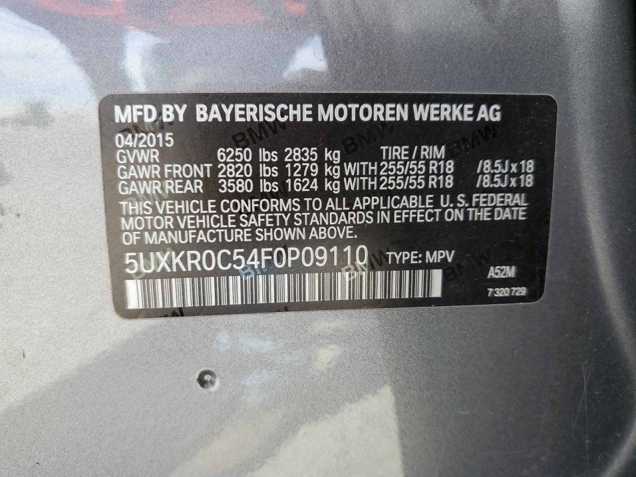 2015 BMW X5 xDrive35I VIN: 5UXKR0C54F0P09110 Lot: 63527225