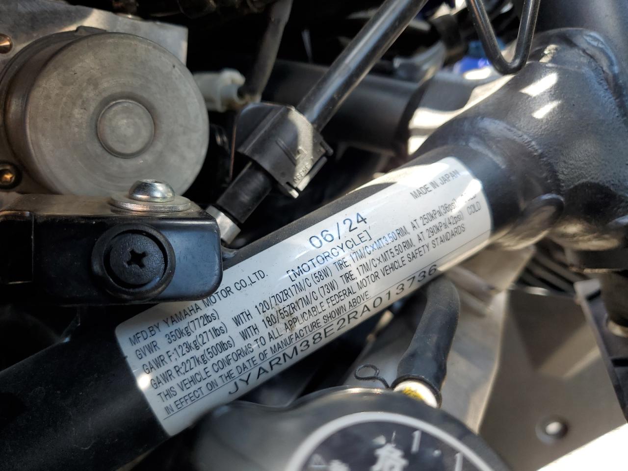2024 Yamaha Yzfr7 VIN: JYARM38E2RA013736 Lot: 66357755