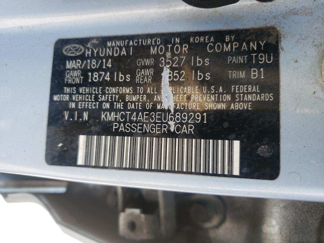 2014 Hyundai Accent Gls VIN: KMHCT4AE3EU689291 Lot: 65205635