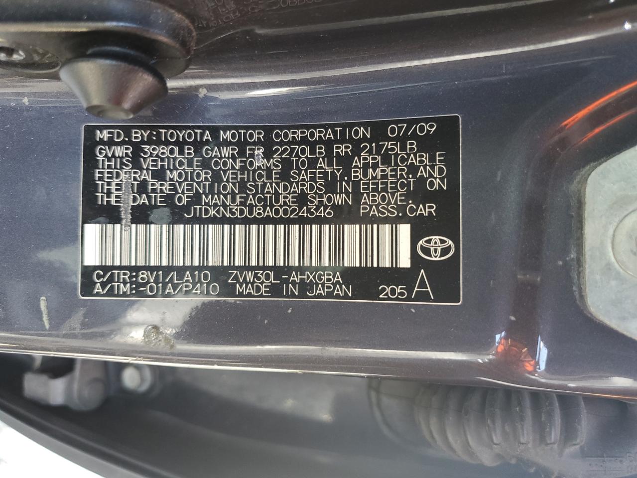 2010 Toyota Prius VIN: JTDKN3DU8A0024346 Lot: 65377835