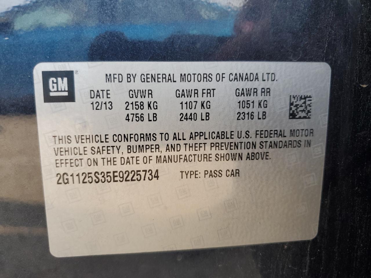 2014 Chevrolet Impala Lt VIN: 2G1125S35E9225734 Lot: 64723605