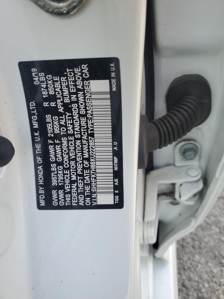 2019 Honda Civic Ex VIN: SHHFK7H66KU222857 Lot: 65621155