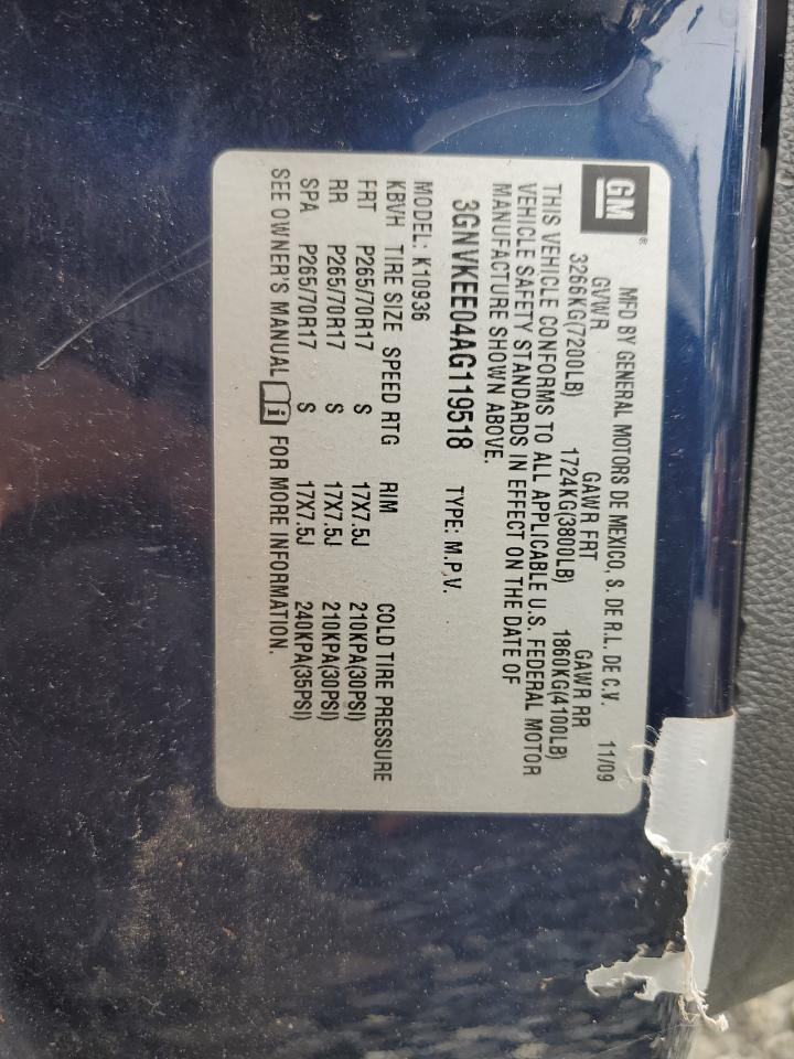 2010 Chevrolet Avalanche Ls VIN: 3GNVKEE04AG119518 Lot: 63333735