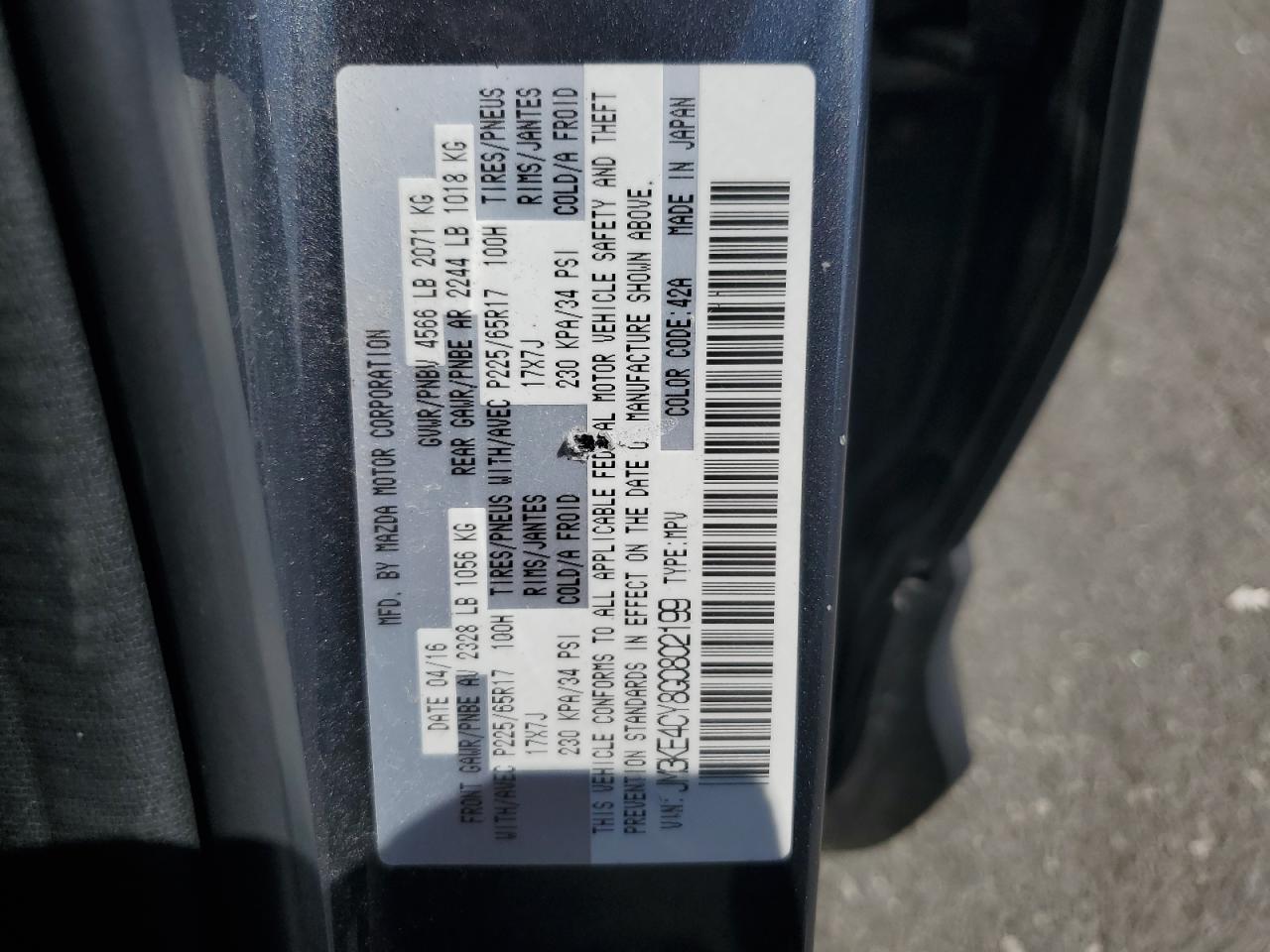 2016 Mazda Cx-5 Touring VIN: JM3KE4CY8G0802199 Lot: 63777575